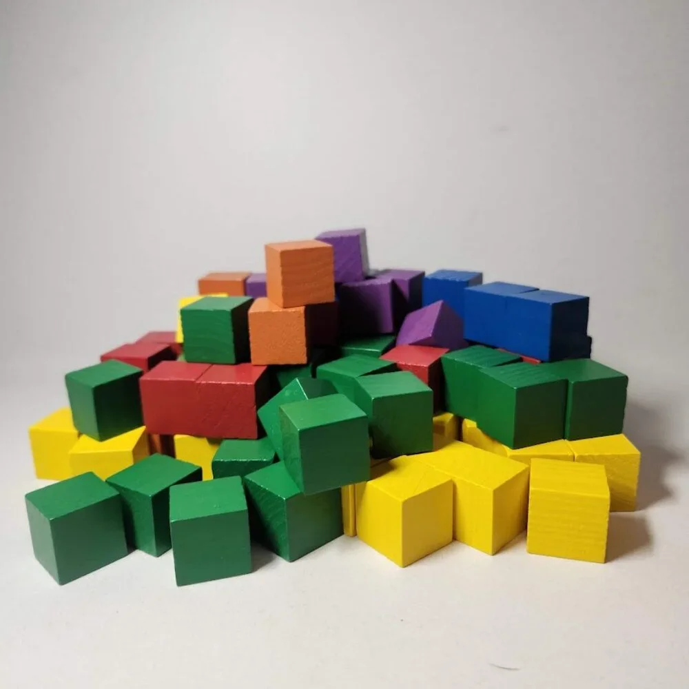 NEW Learning Resources Wooden Color Cubes 2 cm 100 Blocks 5 colors Math Manipula
